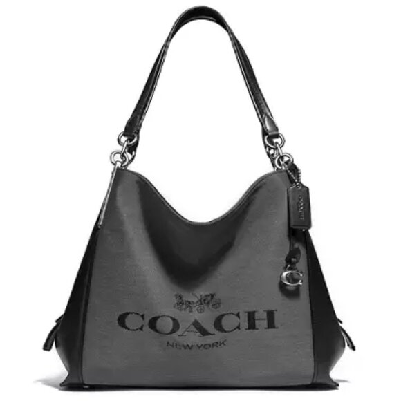 Coach Dalton 31 Shoulder Bag Purse Horse and Carriage Print Black & Gray Silver - Picture 1 of 16